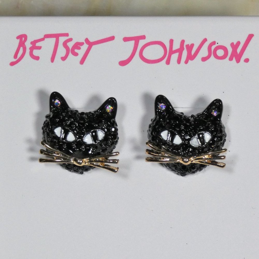 NWT cute, fun, sparkling, sophisticated Betsey Johnson Black Cat stud earrings